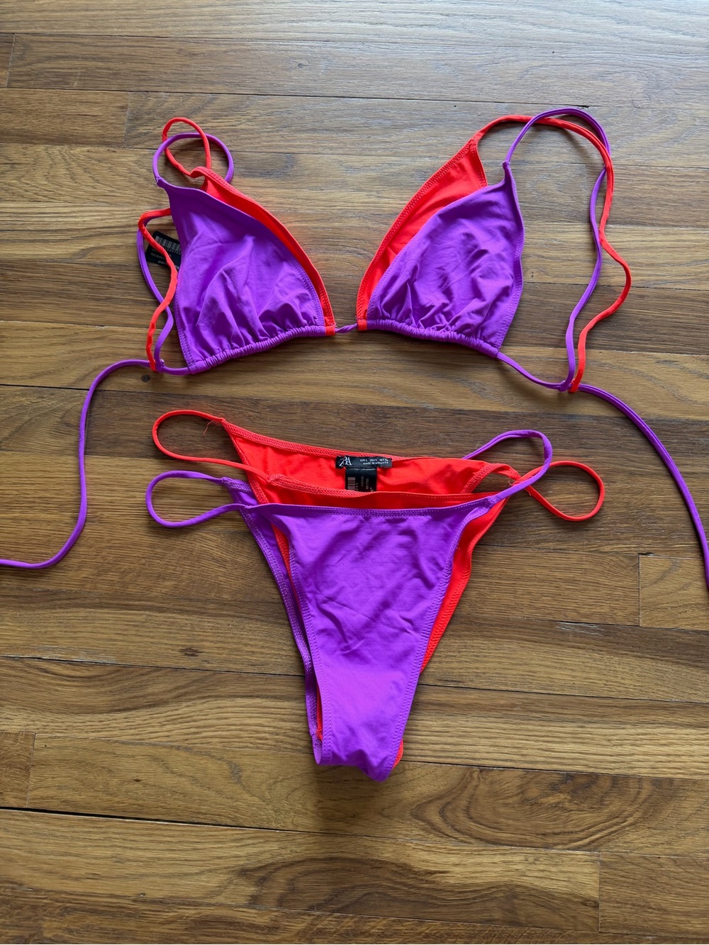 Women's Two-Tone Purple & Red Triangle Bikini Set from Zara
